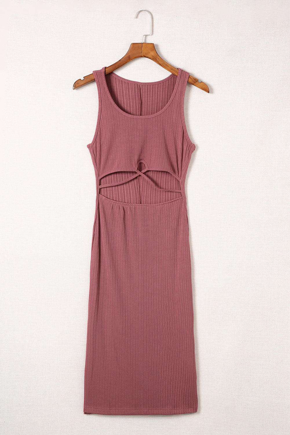Crisscross Cutout Scoop Neck Slit Midi Dress - Dusty Pink / M Apparel & Accessories Girl Code