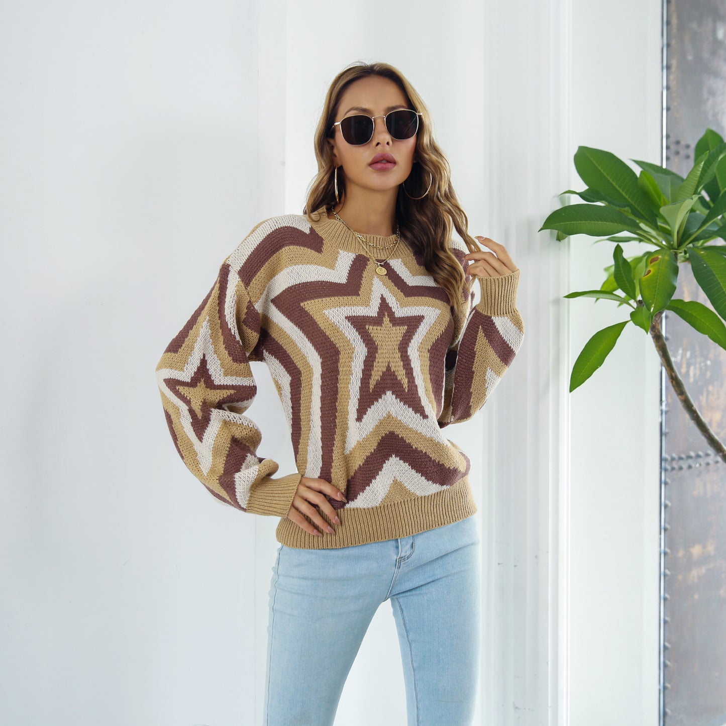 Star Dropped Shoulder Sweater Trendsi