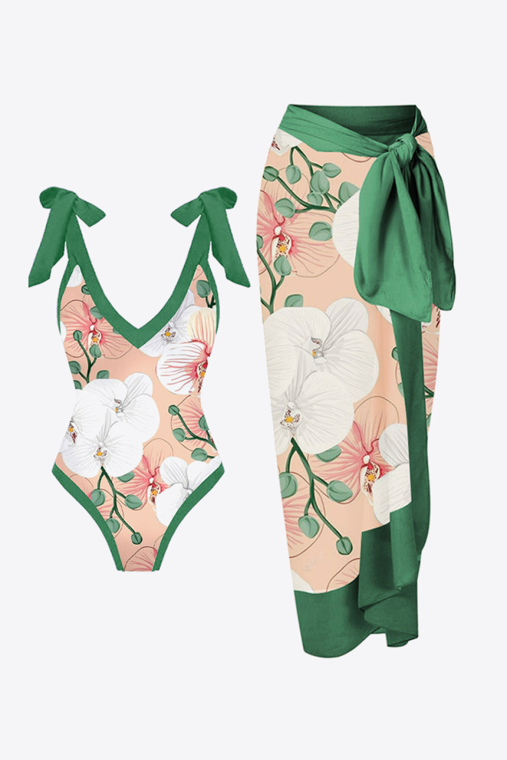 Floral V-Neck Two-Piece Swim Set Trendsi