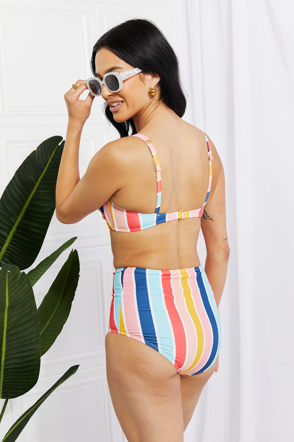 Marina West Swim Take A Dip Twist High-Rise Bikini in Stripe Trendsi