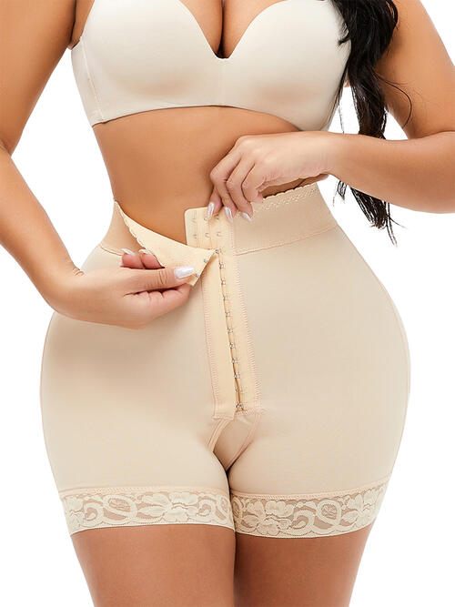 Full Size Lace Detail Hook-and-Eye Shaping Shorts
