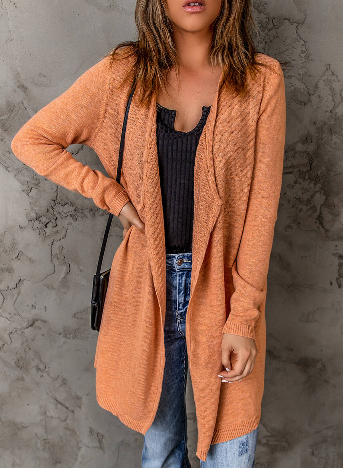 Ribbed Open Front Cardigan Trendsi