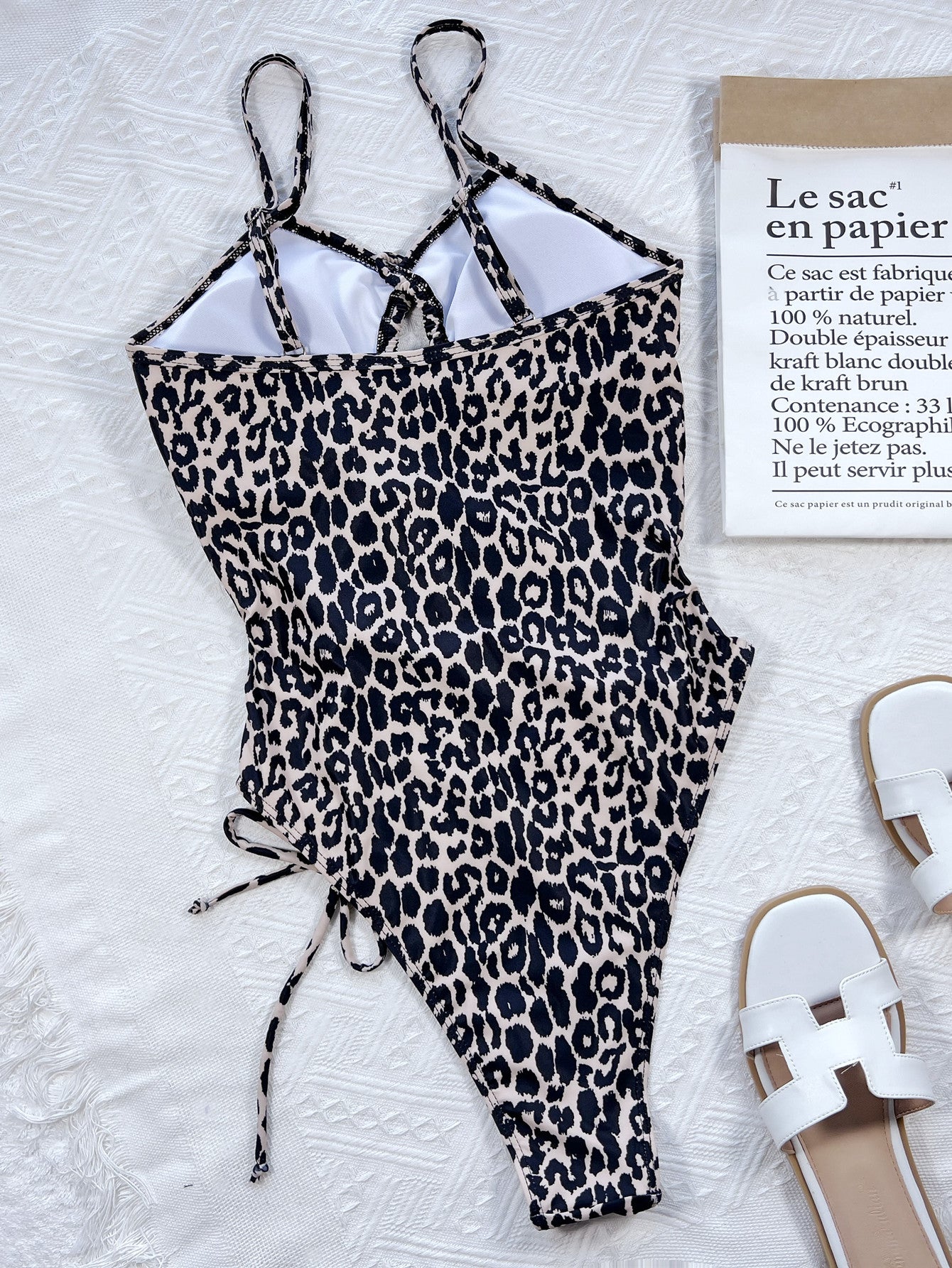 Leopard Cutout Tied One-Piece Swimsuit Trendsi