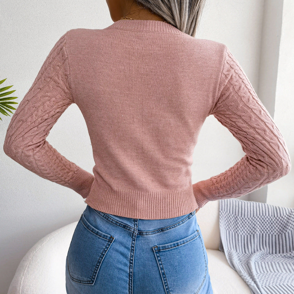 Cutout Cable-Knit Round Neck Sweater - Girl Code
