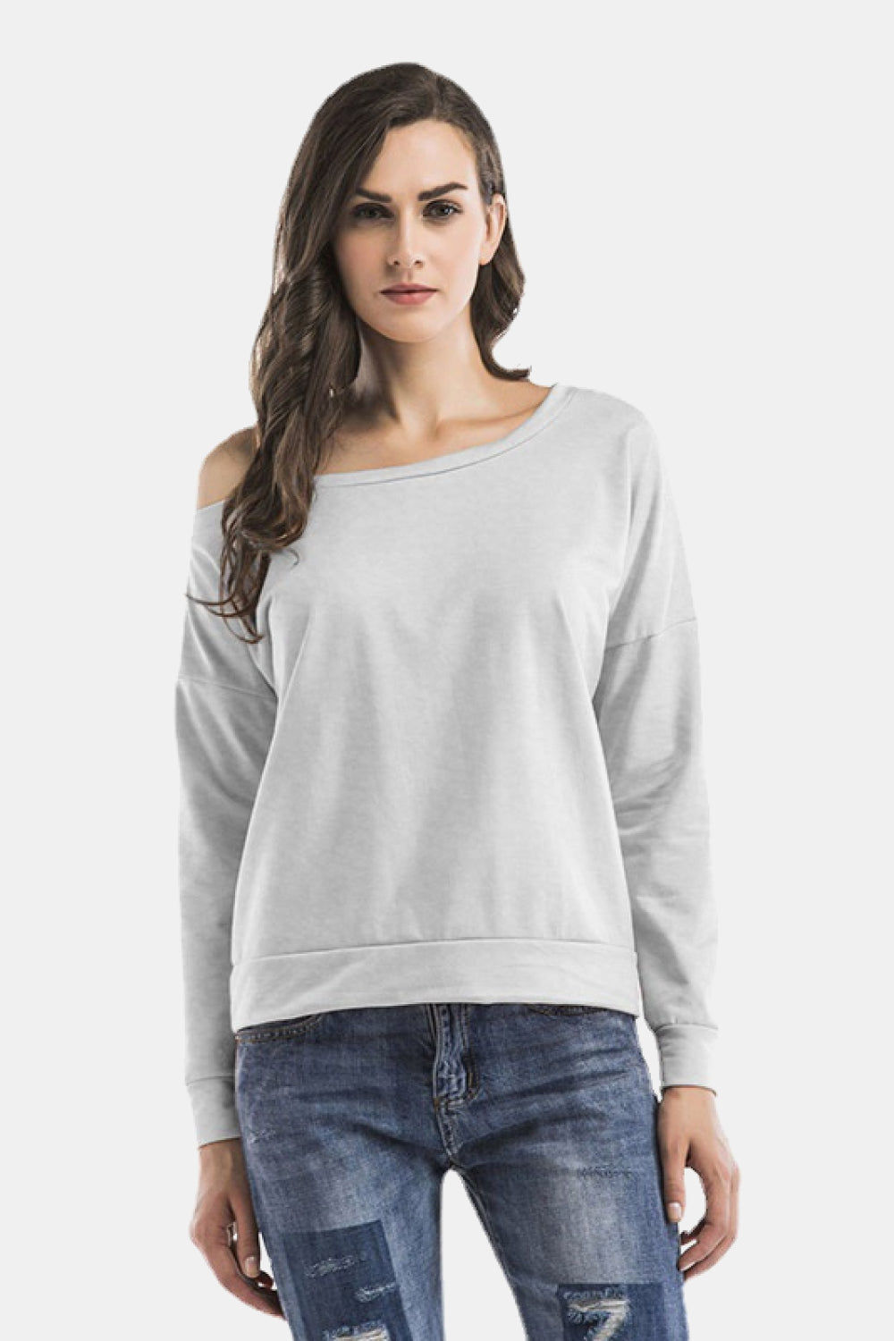 Cold-Shoulder Asymmetrical Neck Sweatshirt - Gray / S Apparel & Accessories Girl Code