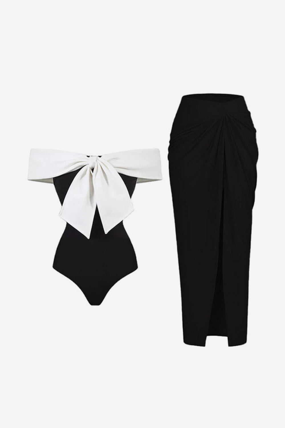 Contrast Bow Detail Two-Piece Swim Set - Black/White / S Girl Code