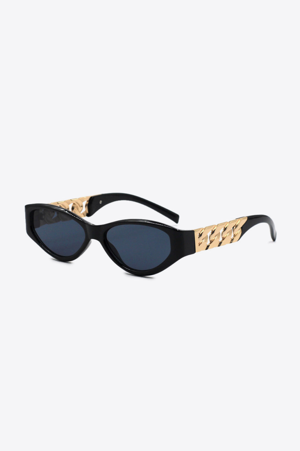Chain Detail Temple Cat Eye Sunglasses - Black / One Size Girl Code