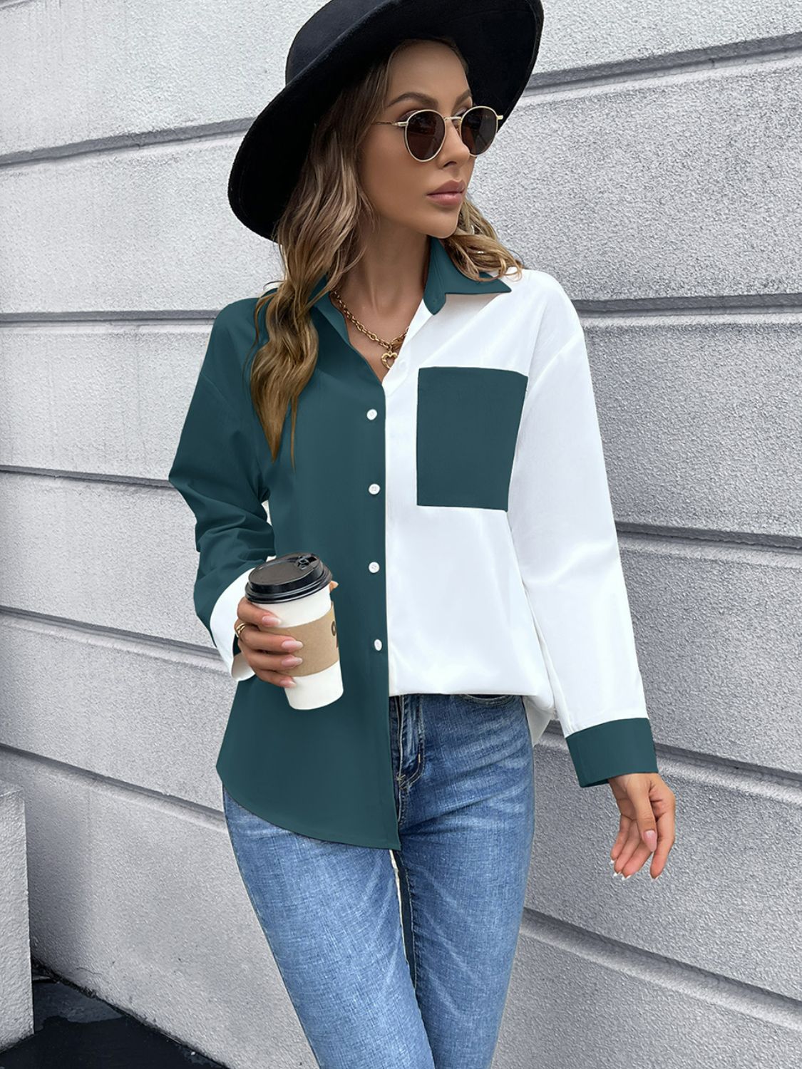Color Block Button Down Shirt - Blue / S Apparel & Accessories Girl Code