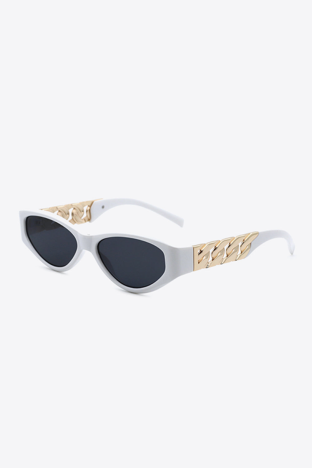 Chain Detail Temple Cat Eye Sunglasses - White / One Size Girl Code