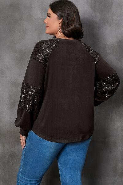 Plus Size Graphic Sequin Long Sleeve Round Neck T-Shirt