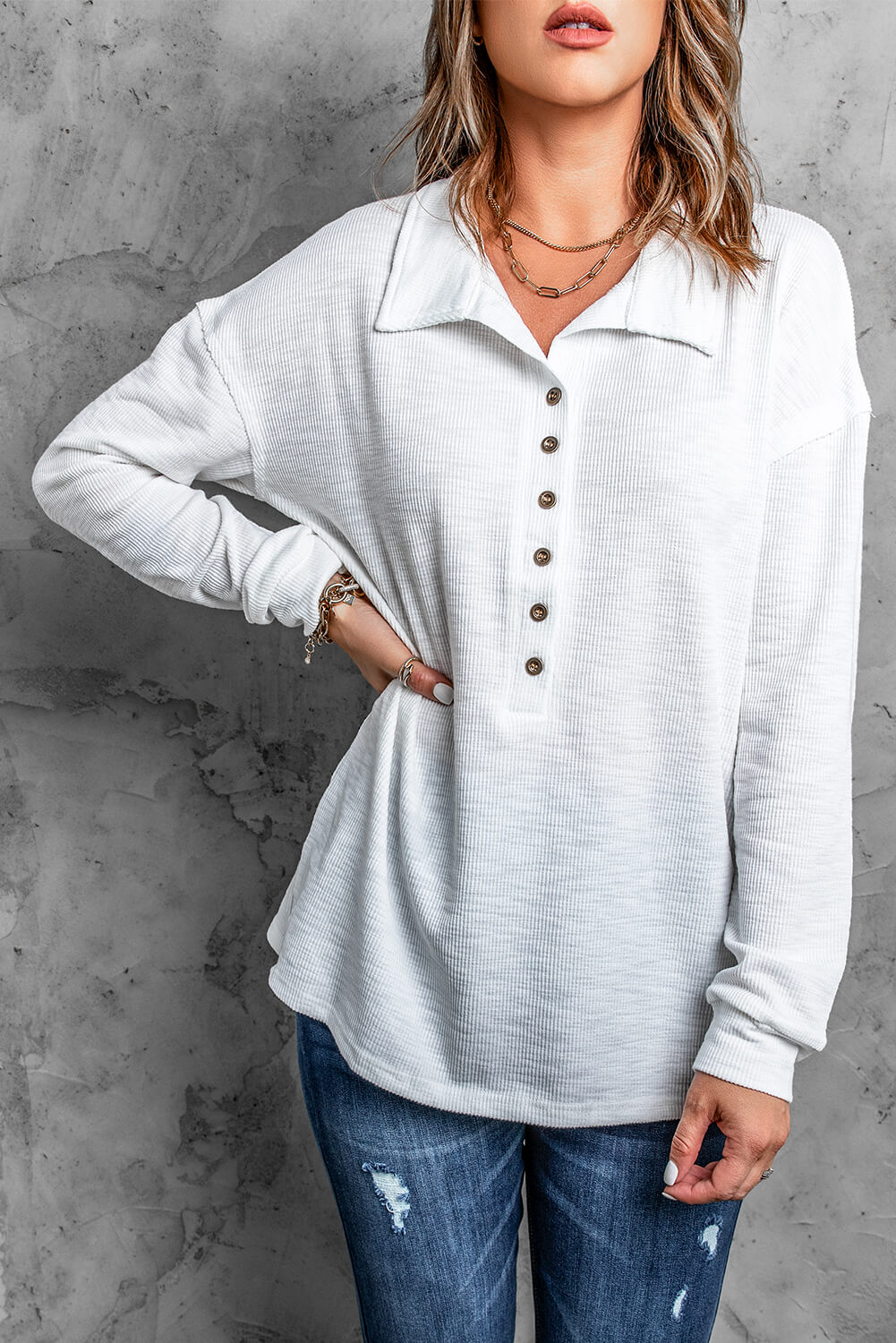 Half Button Collared Knit Top - Apparel & Accessories Girl Code