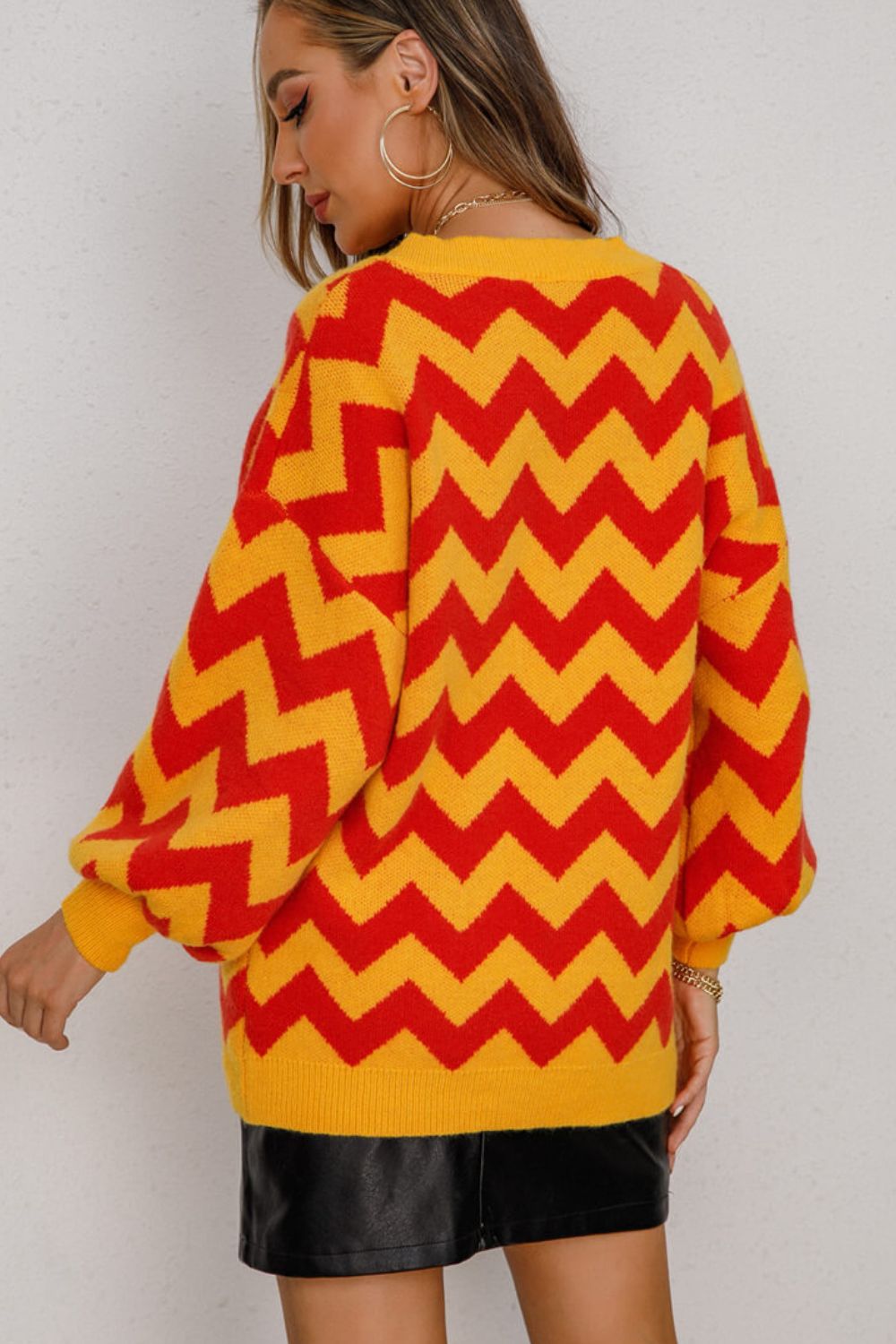 Chevron Lantern Sleeve Tunic Sweater - Girl Code