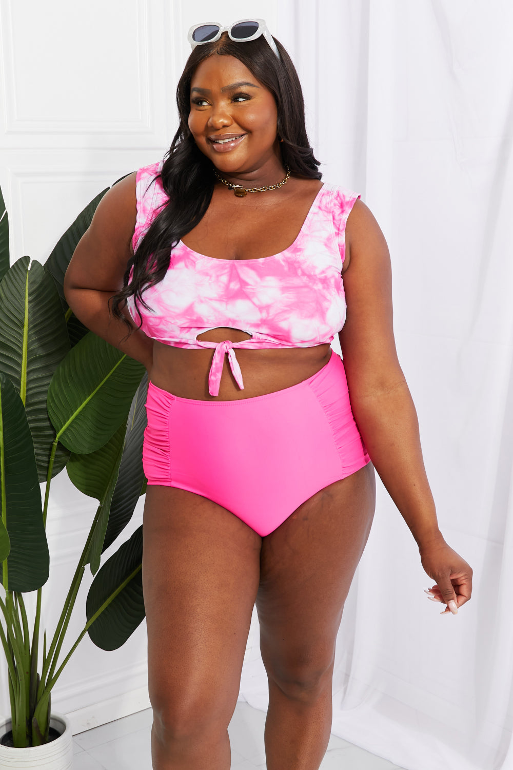 Marina West Swim Sanibel Crop Swim Top and Ruched Bottoms Set in Pink Trendsi