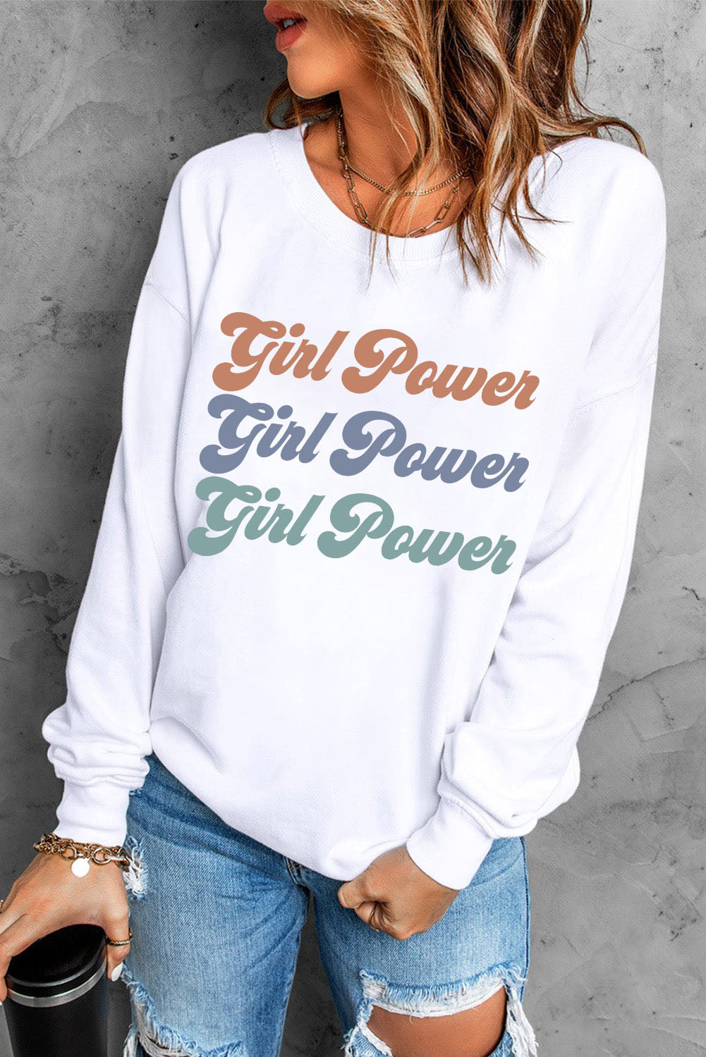 GIRL POWER Graphic Dropped Shoulder Sweatshirt Trendsi