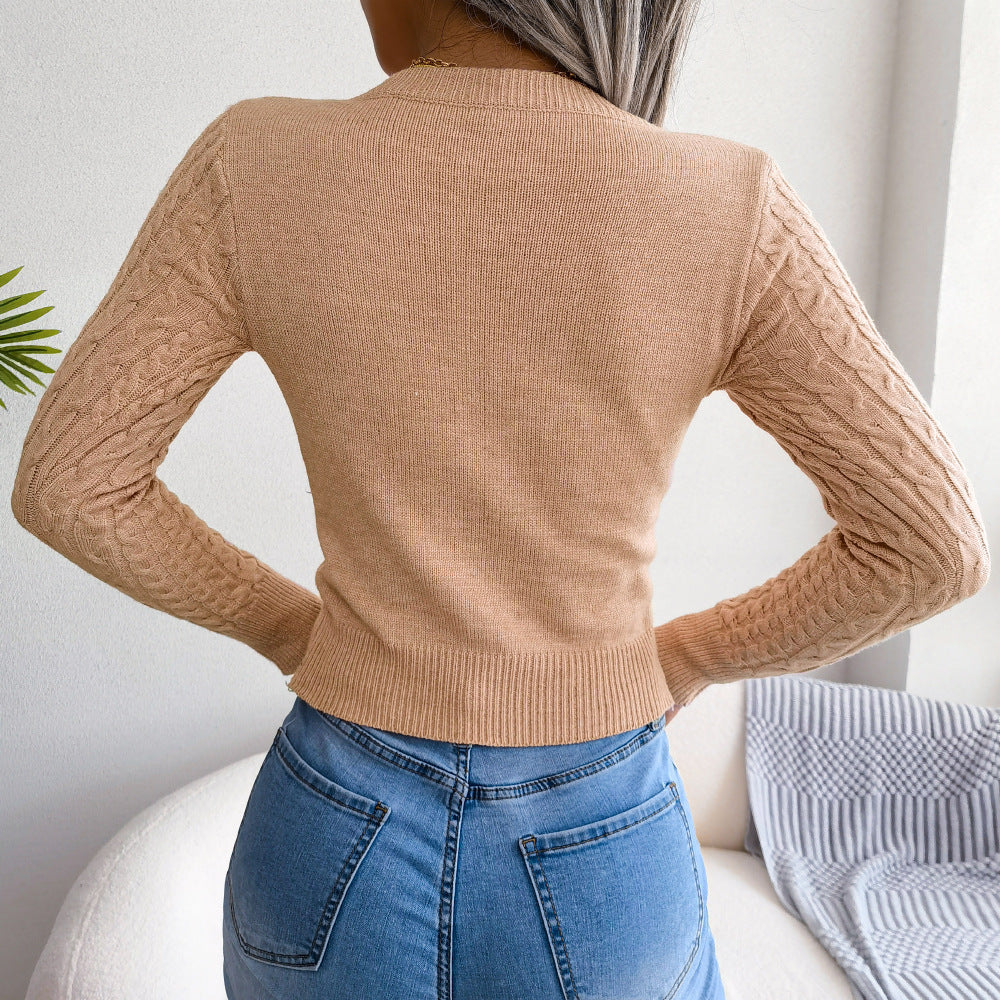Cutout Cable-Knit Round Neck Sweater - Girl Code