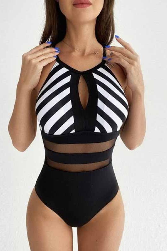 Striped Backless One-Piece Swimsuit Trendsi