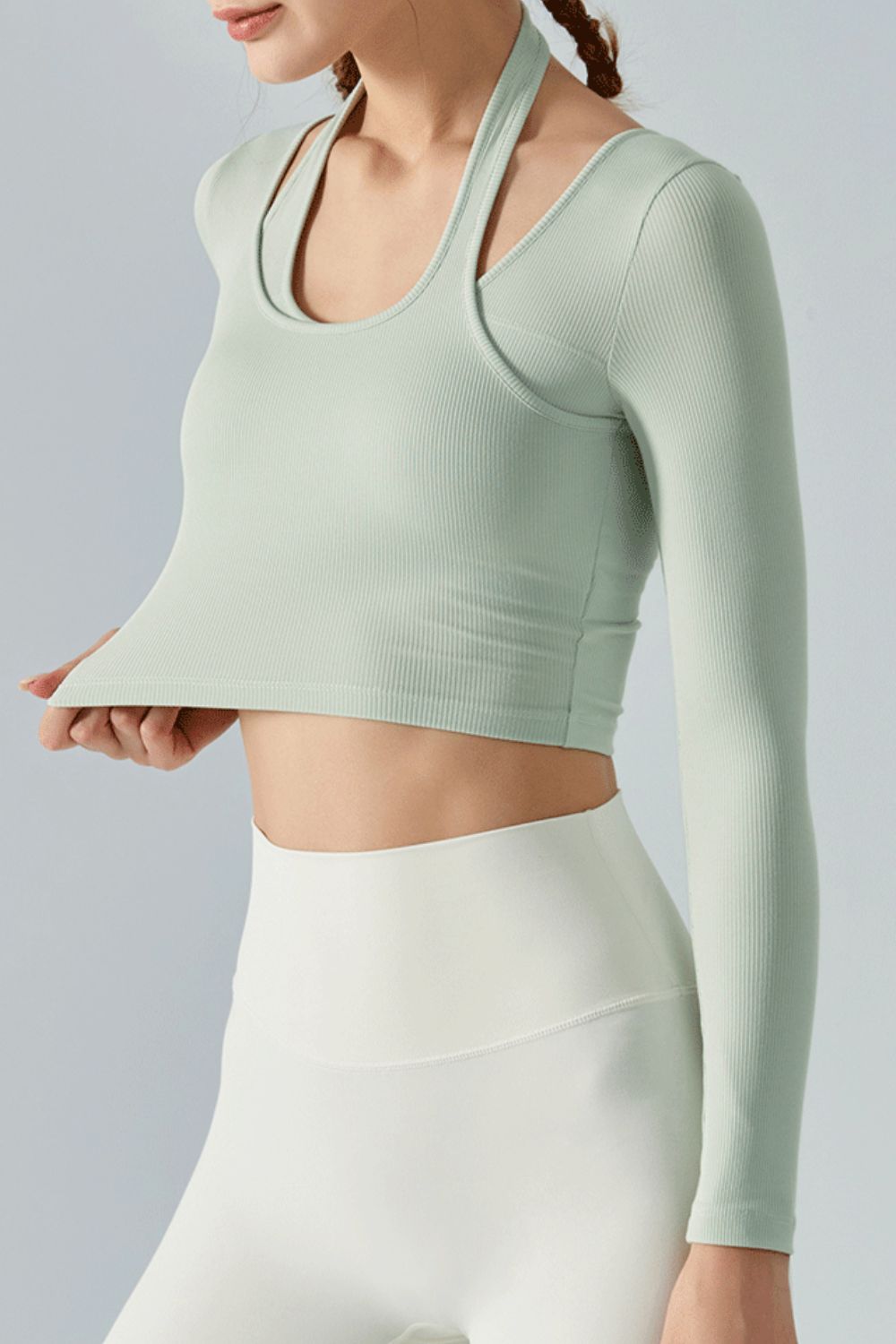 Halter Neck Long Sleeve Cropped Sports Top - Girl Code