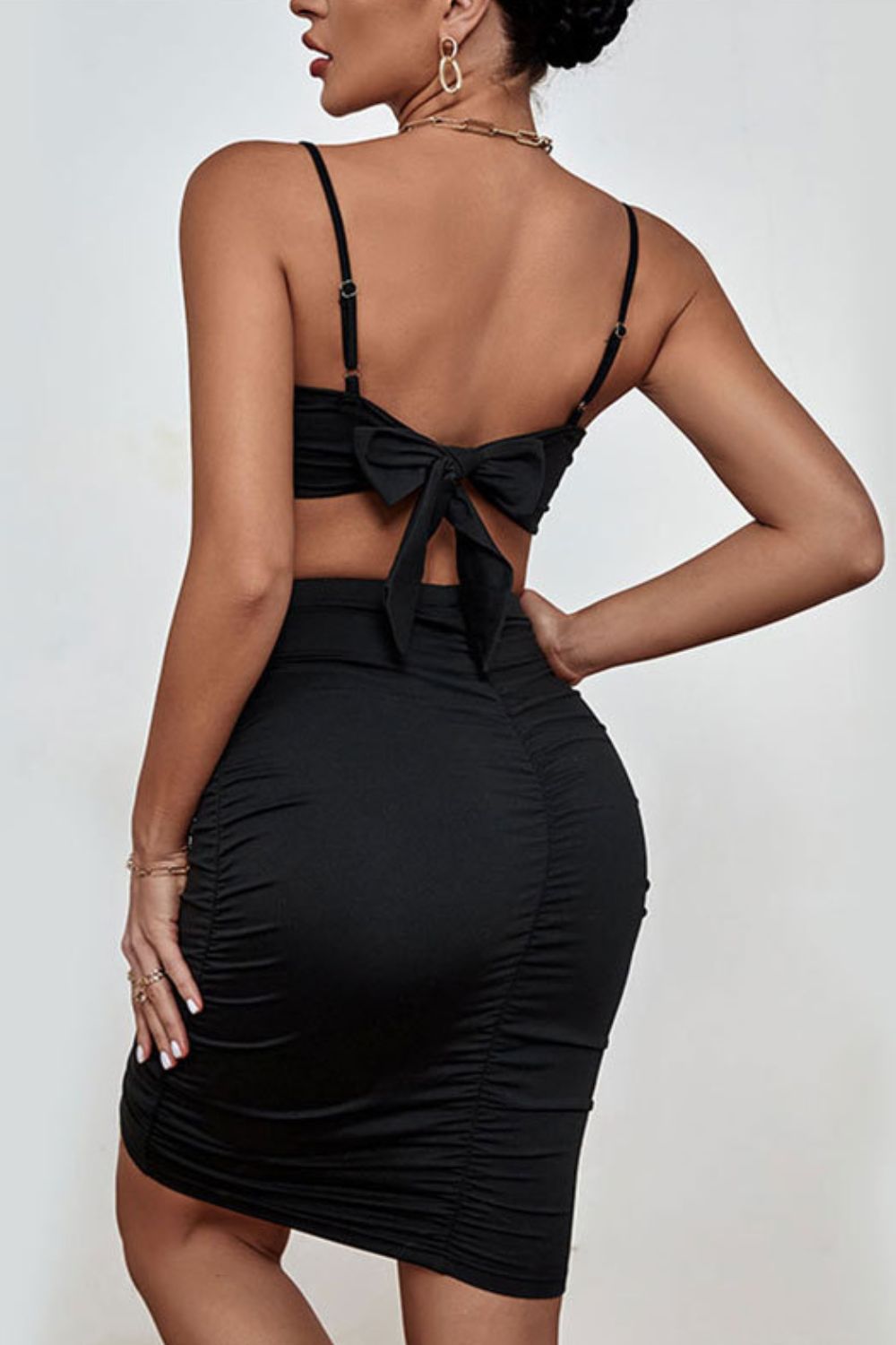 Spaghetti Strap Cropped Top and Ruched Skirt Set Trendsi