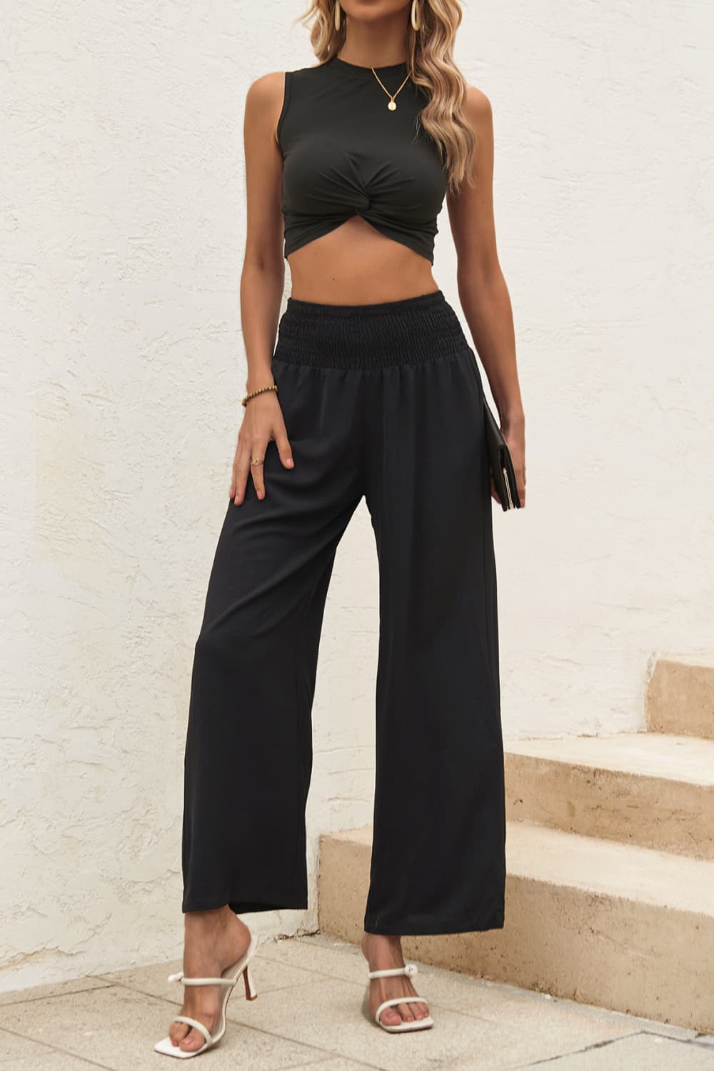 Twist Front Cropped Tank and Pants Set Trendsi