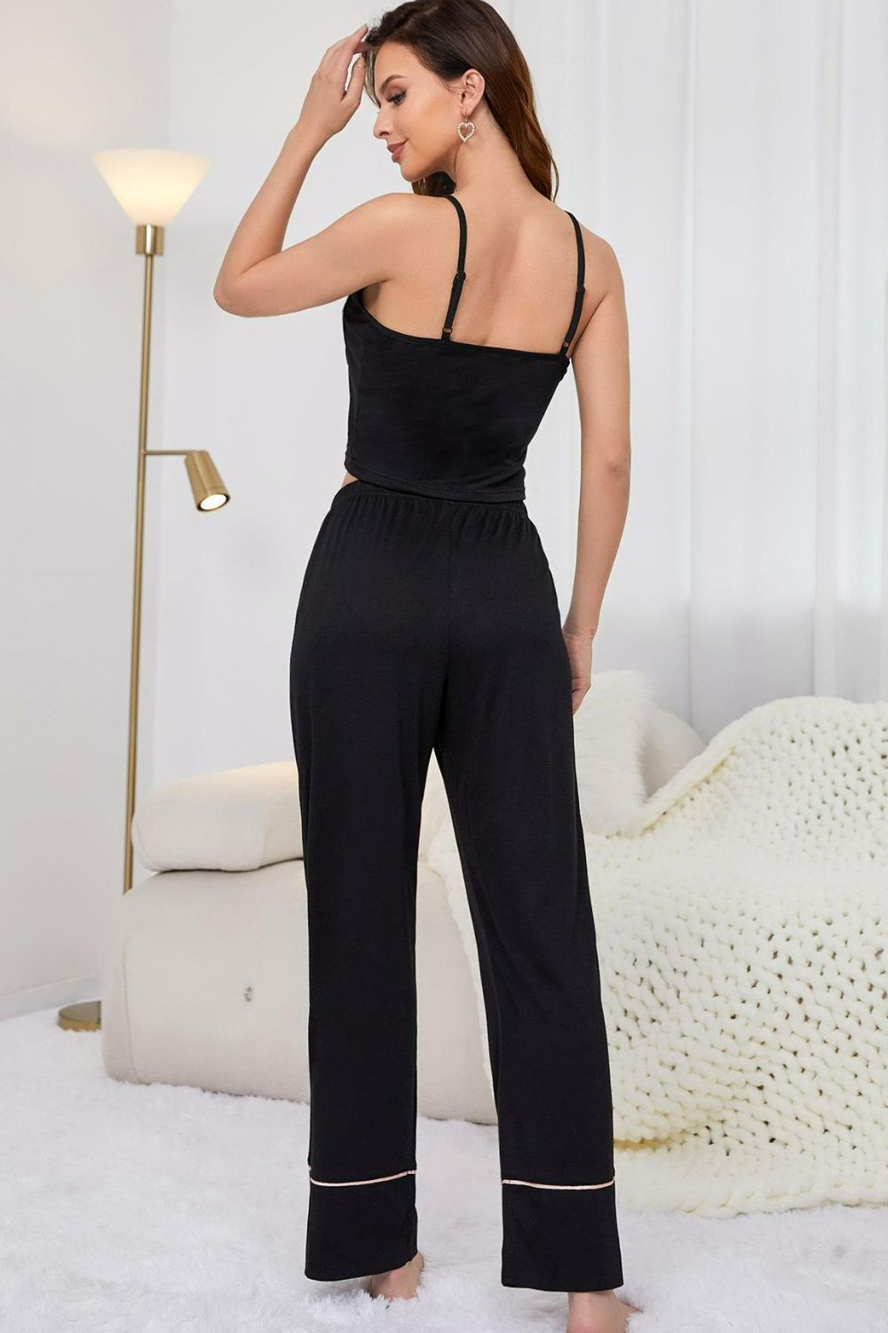Contrast Trim Cropped Cami and Pants Loungewear Set - Girl Code