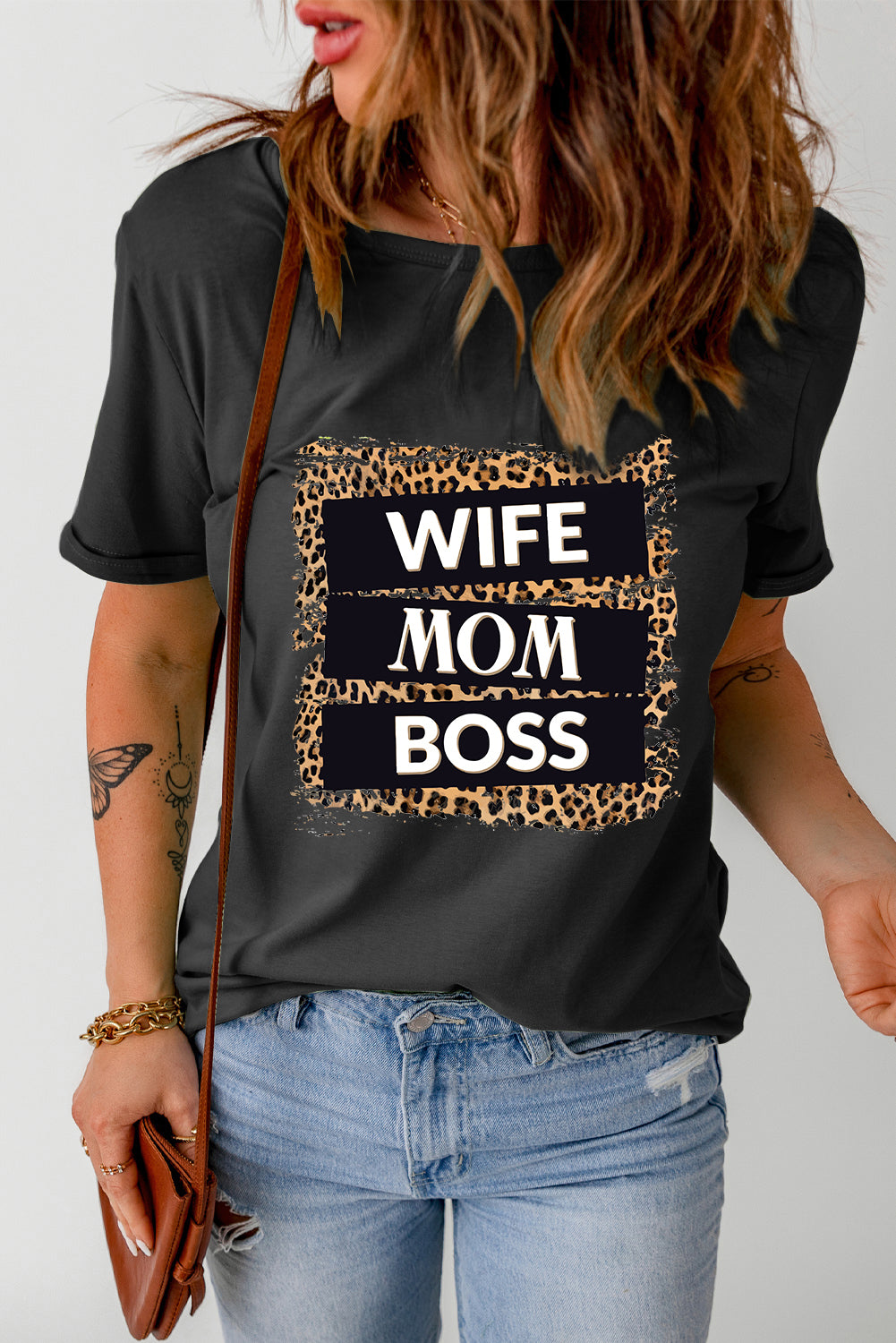WIFE MOM BOSS Leopard Graphic Tee Trendsi