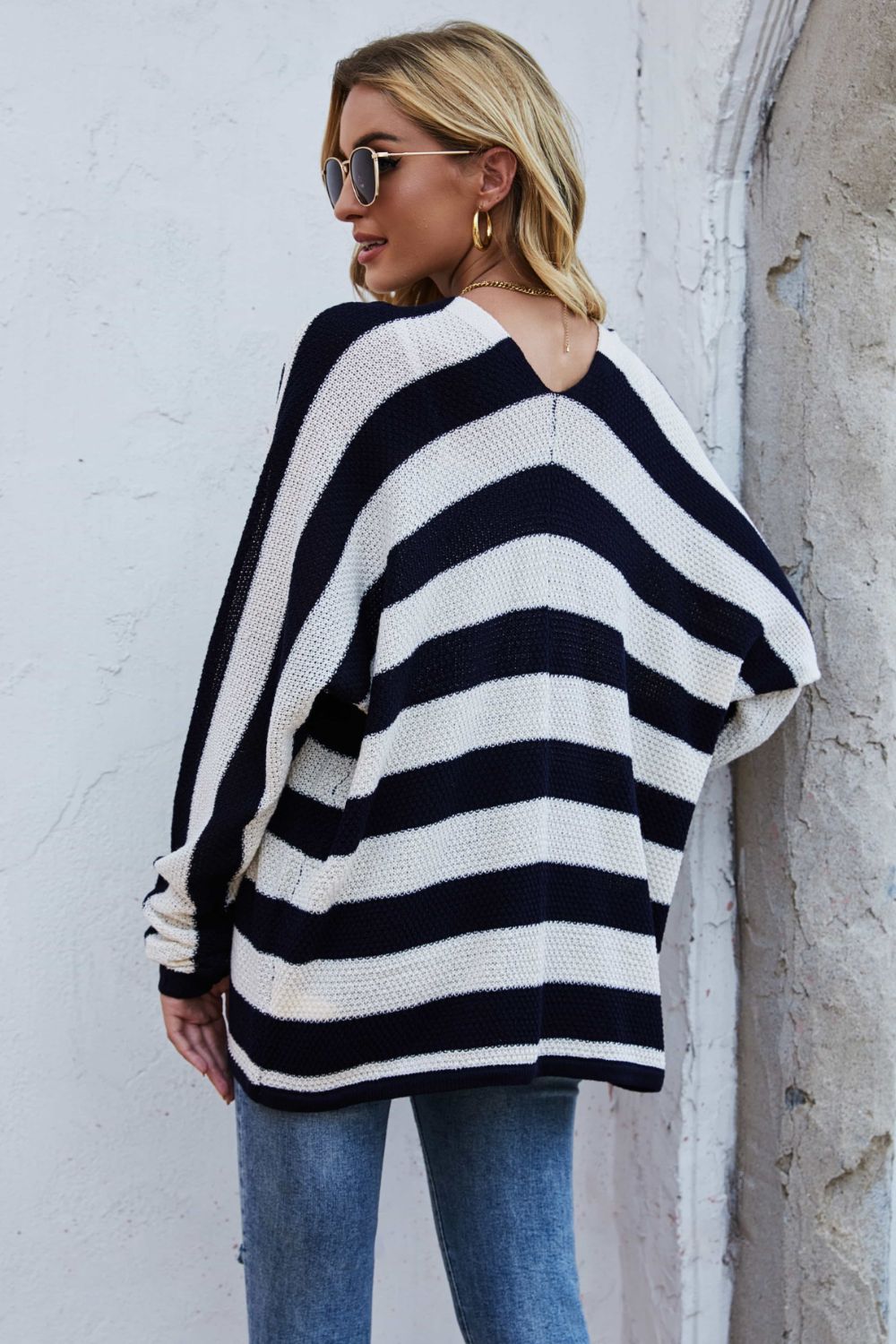Striped Dolman Sleeve Open Front Cardigan Trendsi