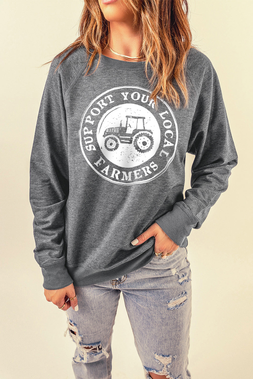 SUPPORT YOUR LOCAL FARMERS Graphic Sweatshirt Trendsi
