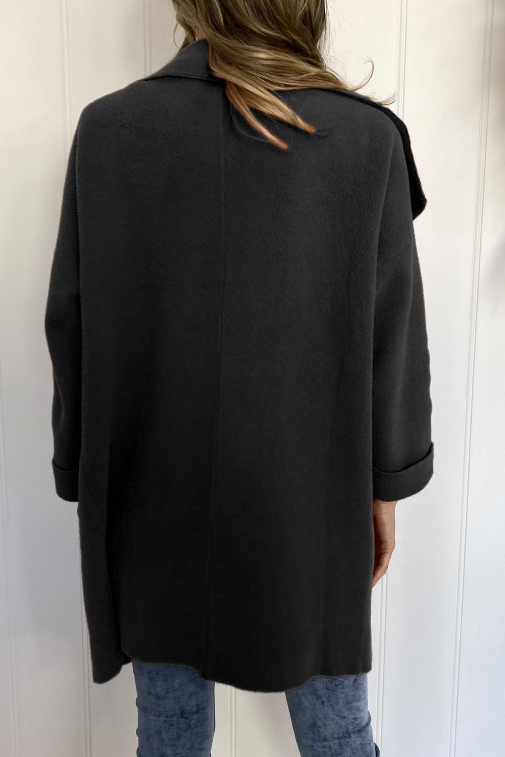 Waterfall Collar Brushed Longline Coat with Pockets Trendsi