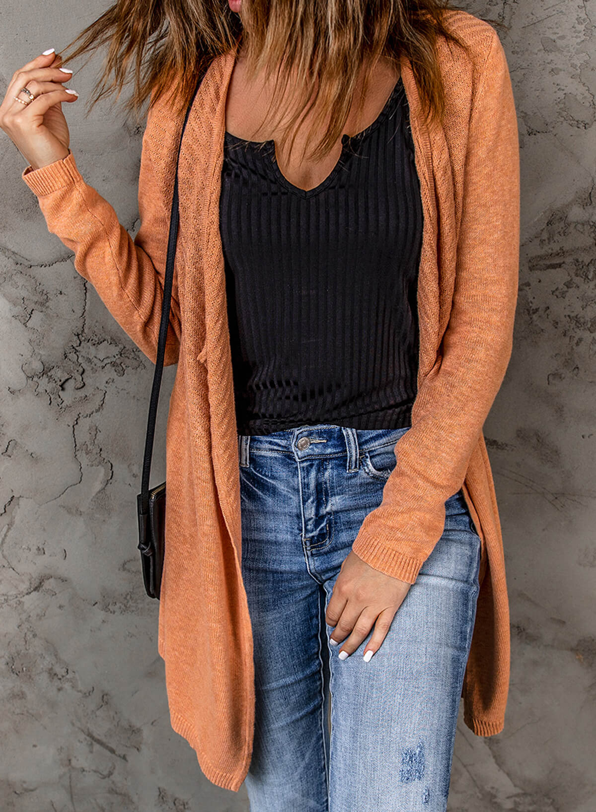 Ribbed Open Front Cardigan Trendsi