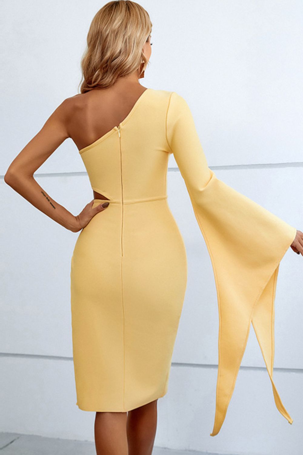 Cutout Split Flare Sleeve One-Shoulder Dress - Apparel & Accessories Girl Code