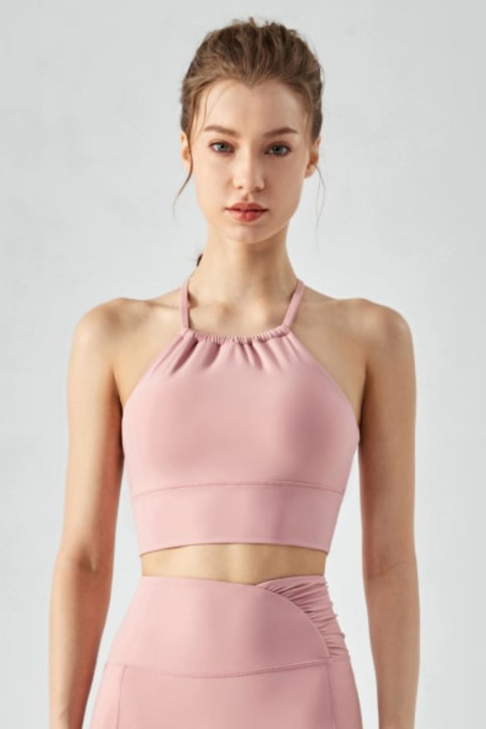 Crisscross Gathered Detail Cropped Sports Cami - Pink / S Girl Code