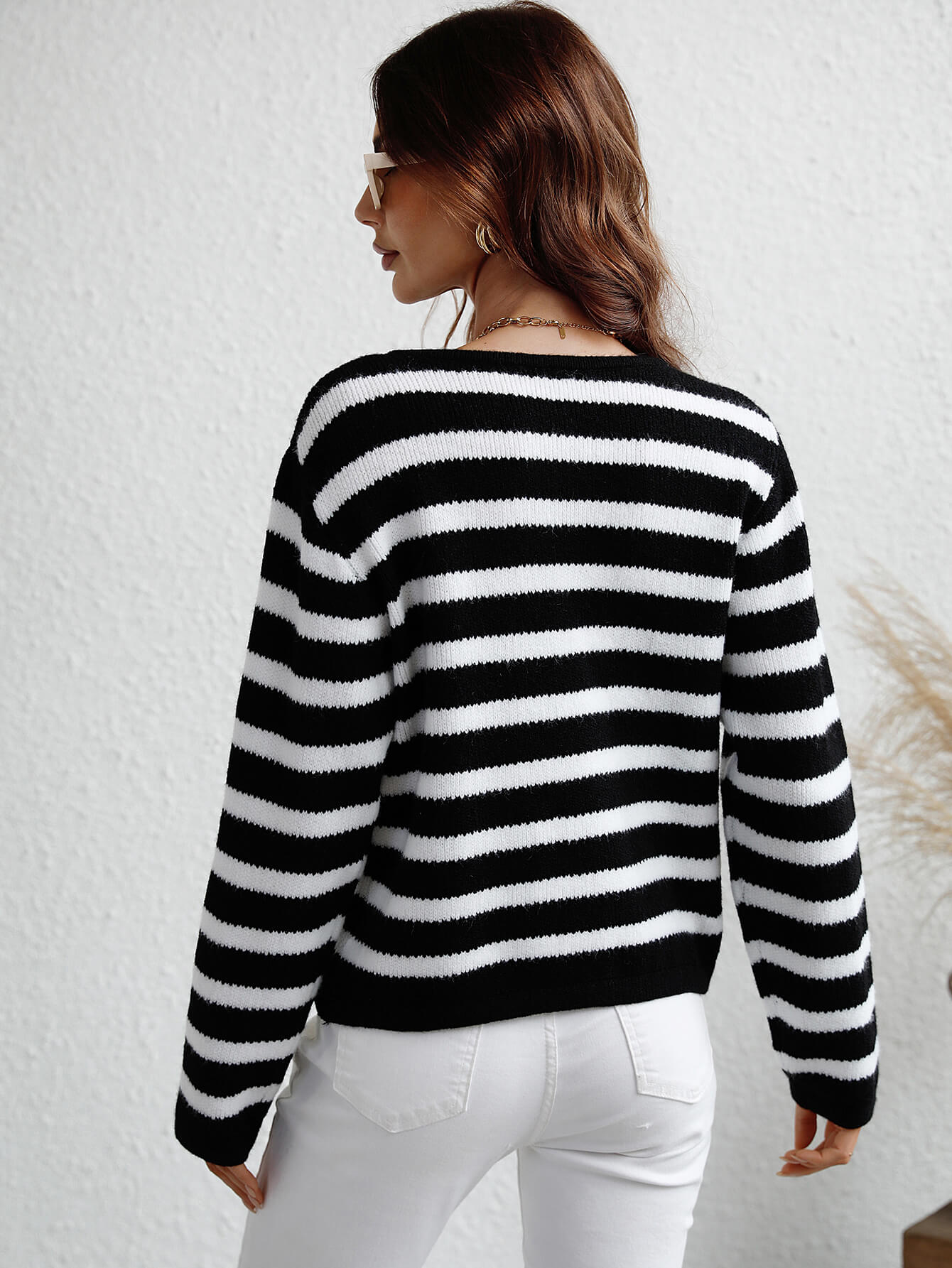 Striped Button Front Cardigan Trendsi
