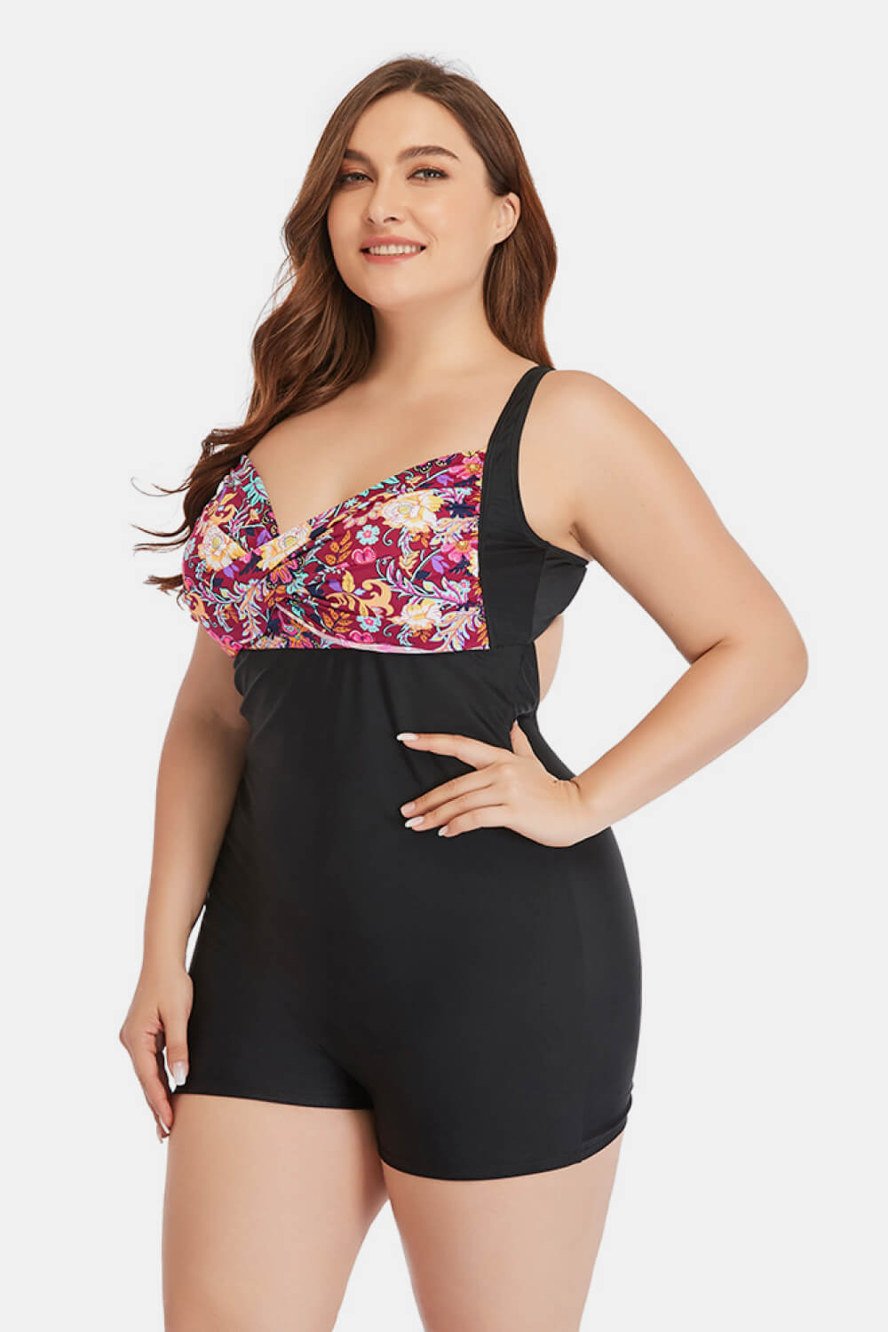 Plus Size Two-Tone One-Piece Swimsuit Trendsi