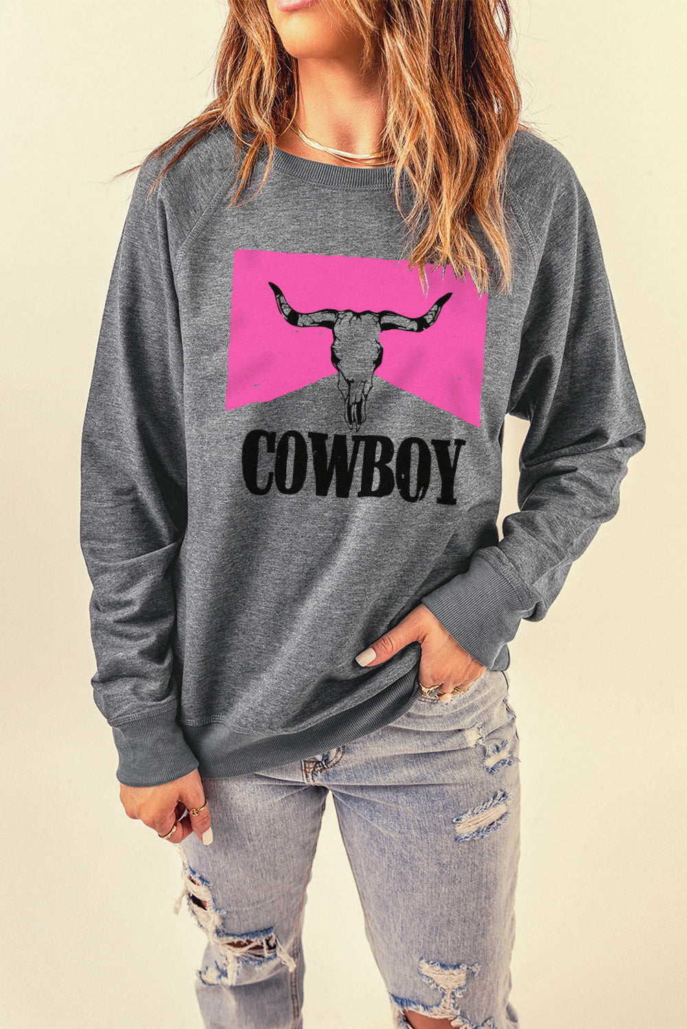 COWBOY Bull Graphic Sweatshirt - Gray / S Girl Code
