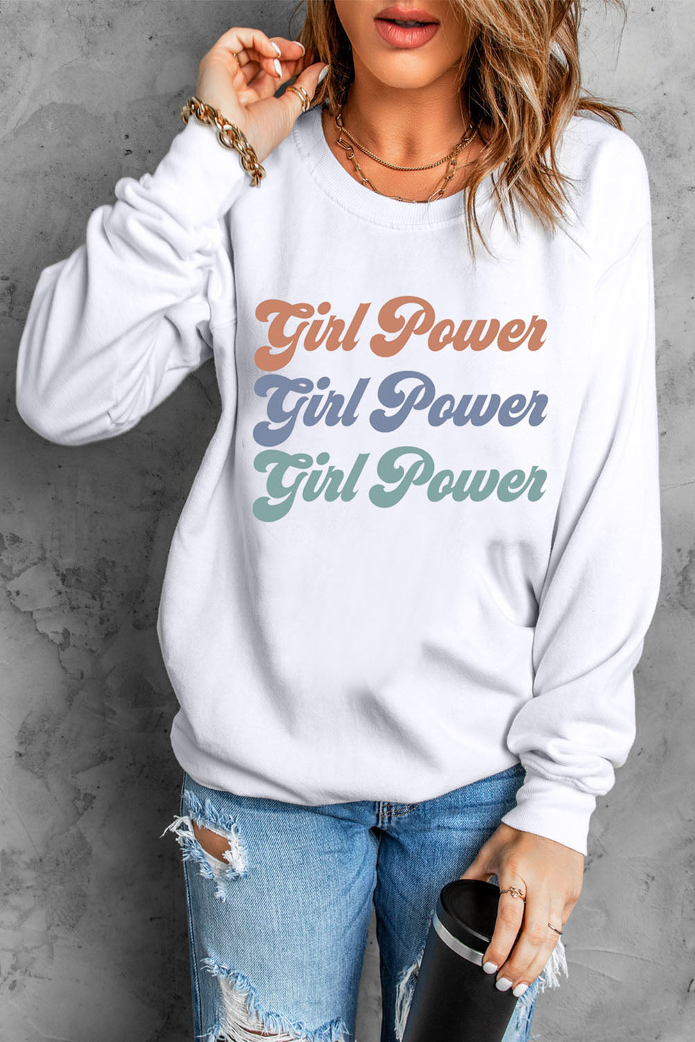 GIRL POWER Graphic Dropped Shoulder Sweatshirt Trendsi