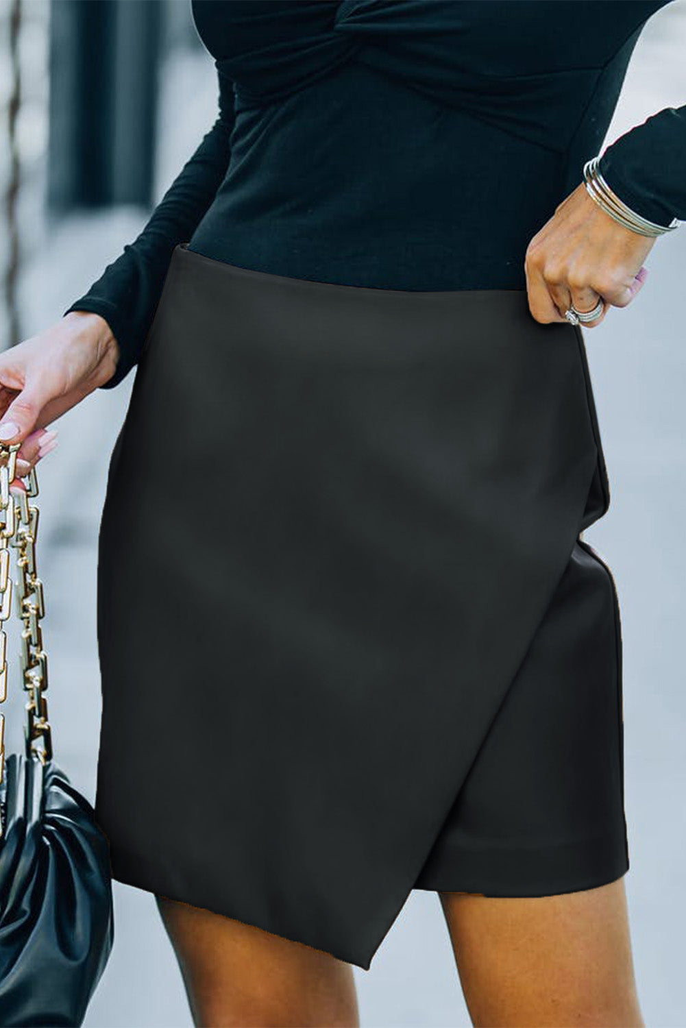 Asymmetrical PU Leather Mini Skirt - Black / S bottoms Girl Code
