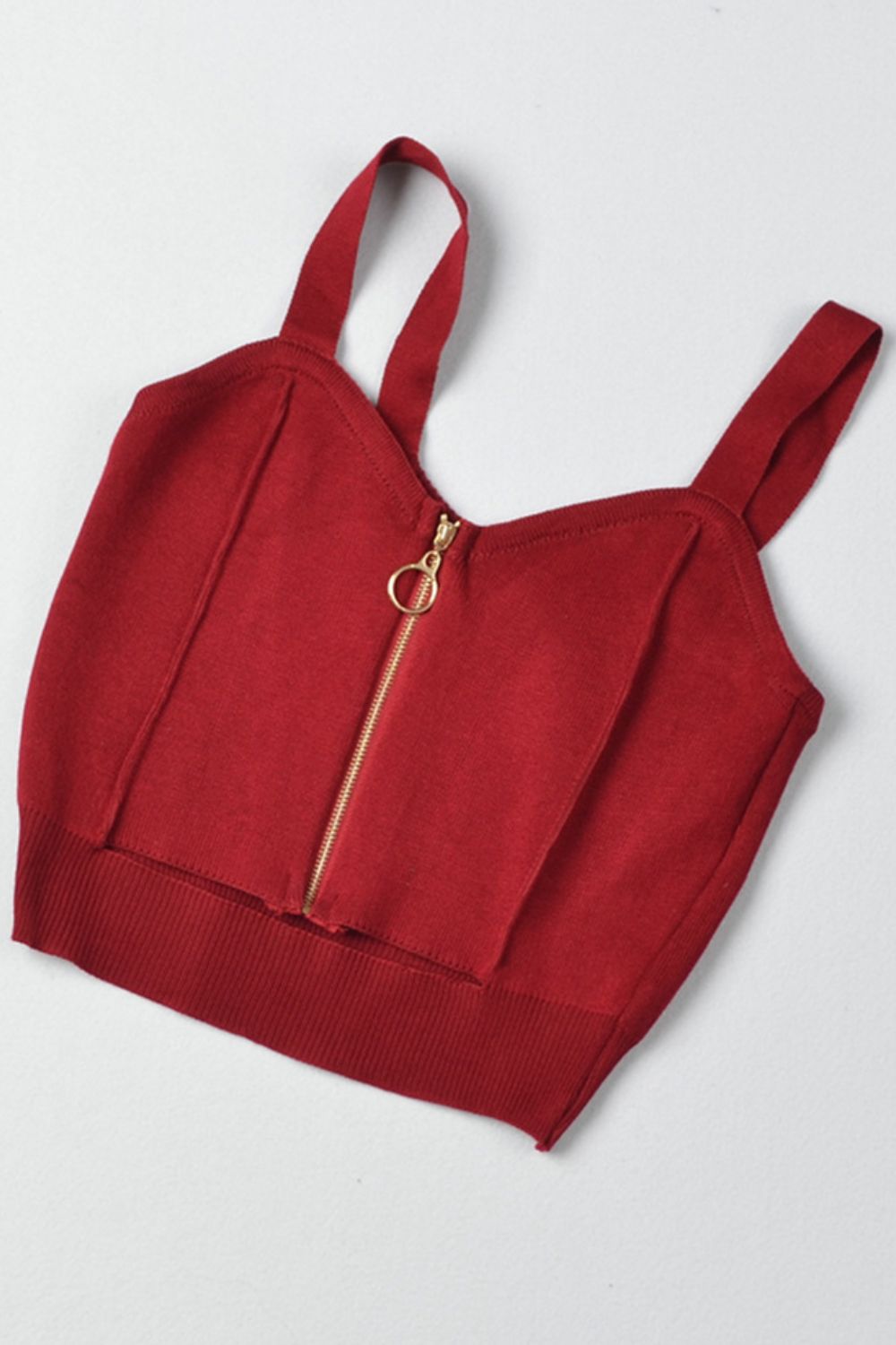 Zip-Up Cutout Sleeveless Knit Top Trendsi