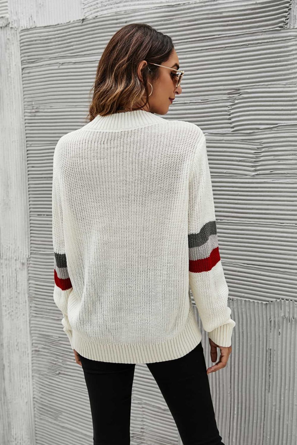 Feeling You Best Striped Cable-Knit Round Neck Sweater Trendsi