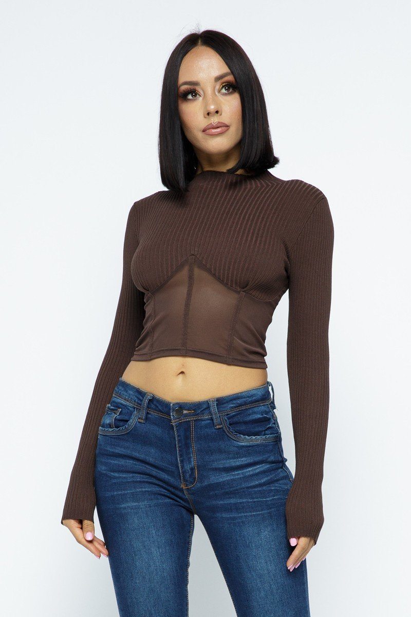 Knit Crop Top With Bottom Mesh Girl Code 