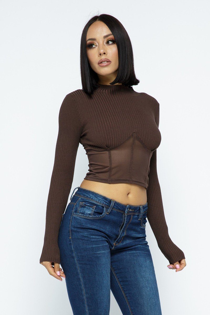 Knit Crop Top With Bottom Mesh Girl Code 