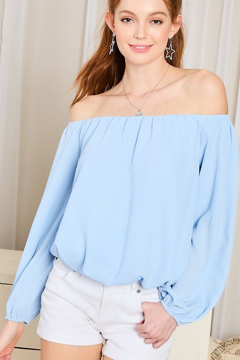 Off Shoulder Long Bubble Sleeve Solid Top Girl Code 
