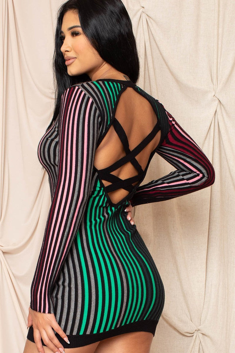 Multi-color Striped Ribbed Dress Girl Code 