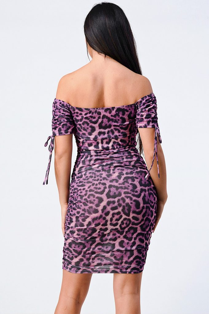 Leopard Print Off Shoulder Shirring Bodycon Dress Girl Code 