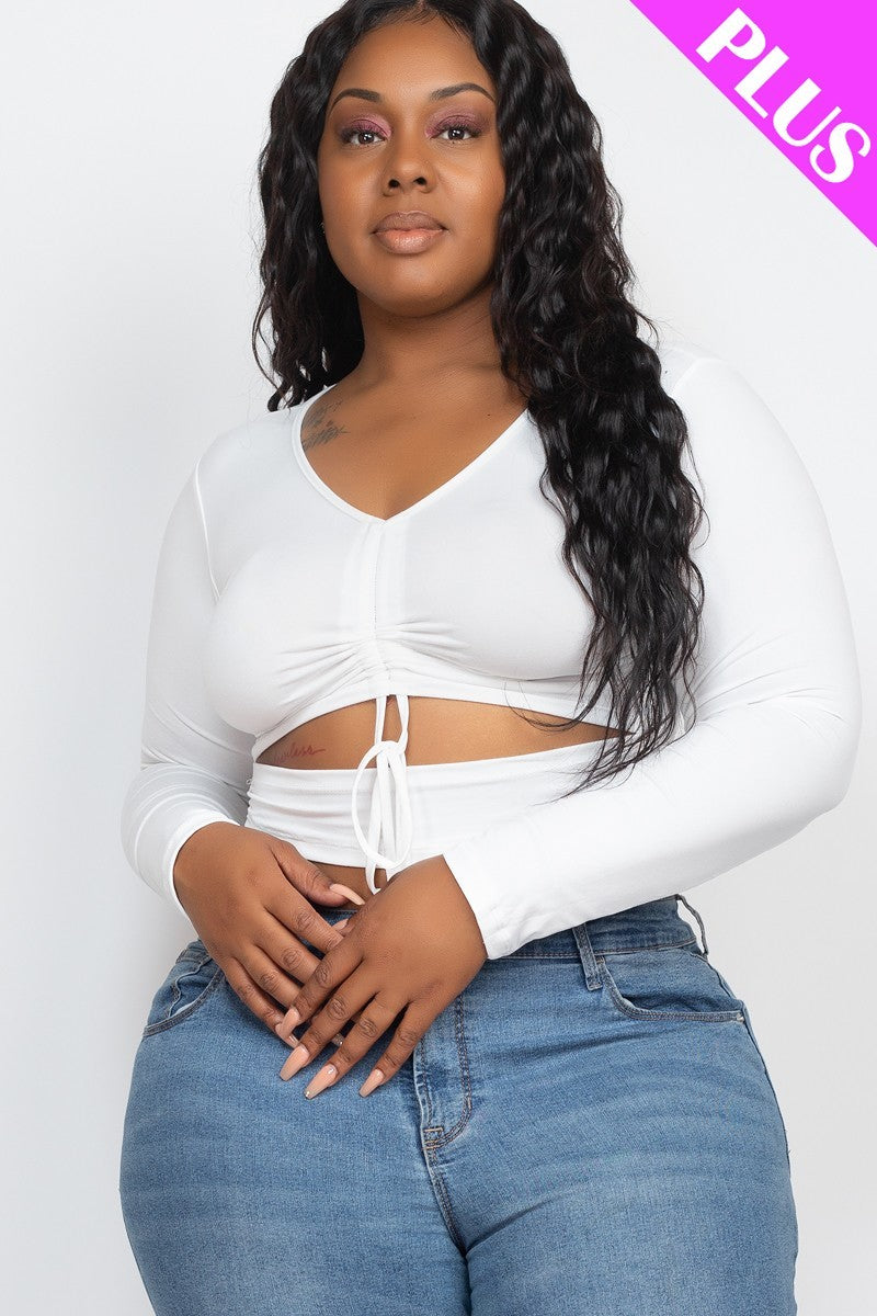 Plus Size Drawstring Ruched Cutout Crop Top Girl Code 