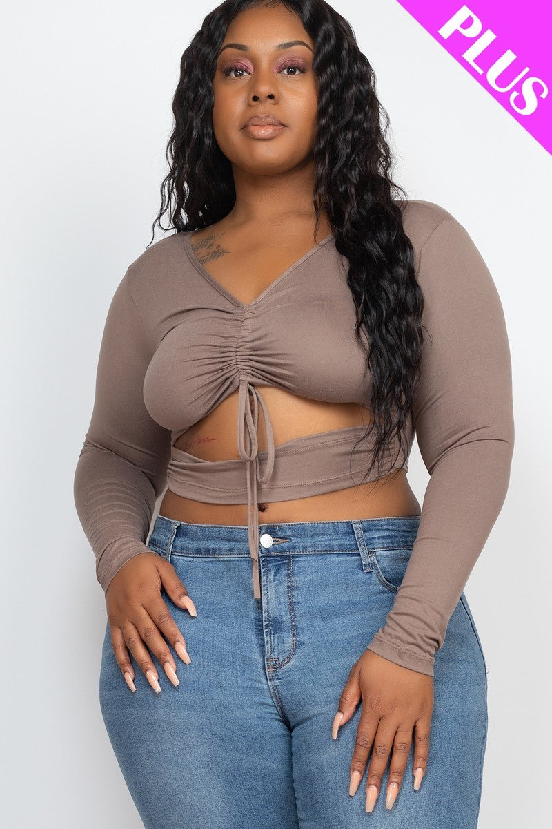 Plus Size Drawstring Ruched Cutout Crop Top Girl Code 