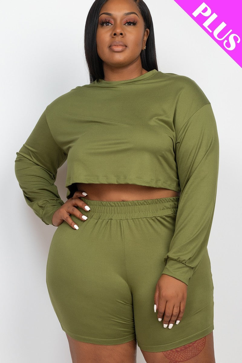 Cozy Crop Top And Shorts Set - Olive Branch / 1XL Shorts set Girl Code