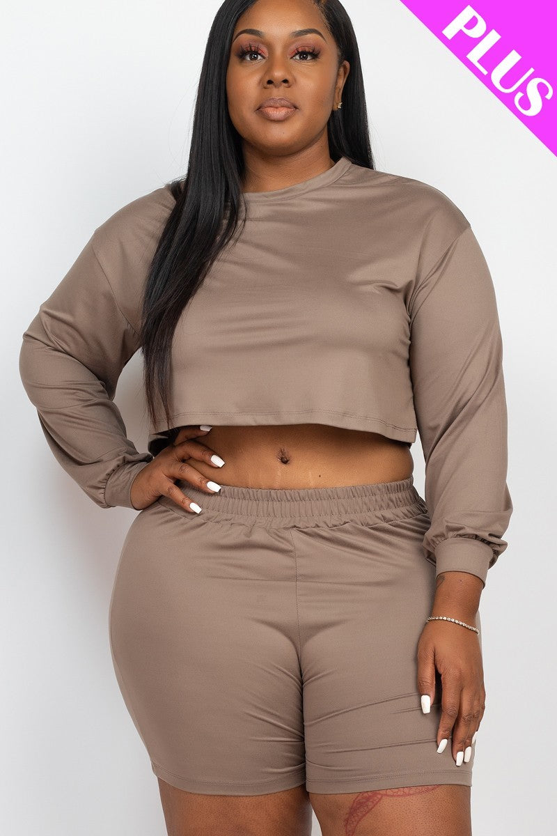 Cozy Crop Top And Shorts Set - Taupe / 1XL Shorts set Girl Code