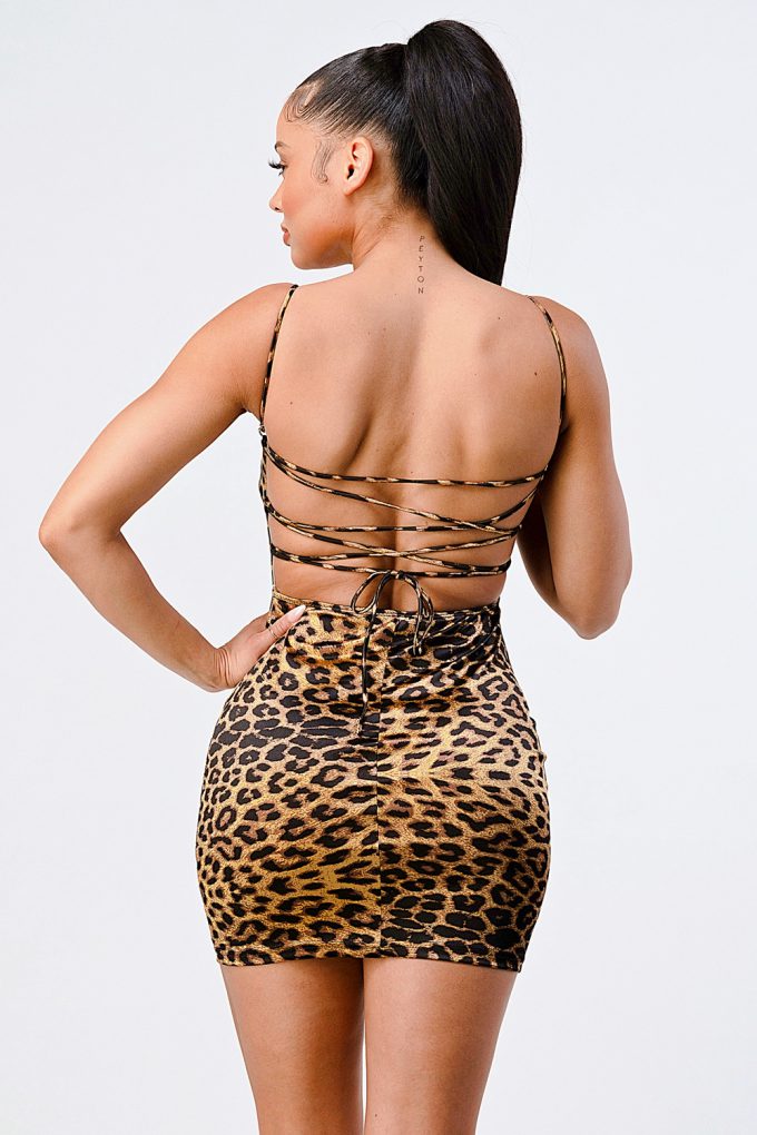 Leopard Print Knit Satin Mini Dress Girl Code 
