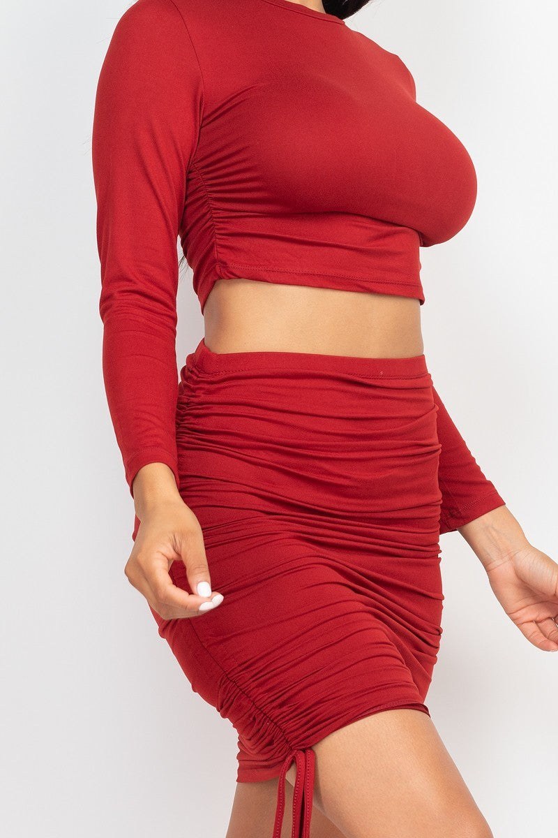 Ruched Side Crop Top & Drawstring Skirt Set Girl Code 