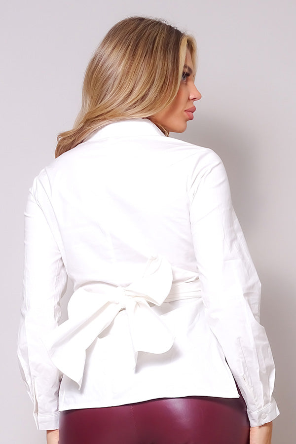 Long Sleeve Crossed Front Back Tie Button Down Cropped Shirt Girl Code 